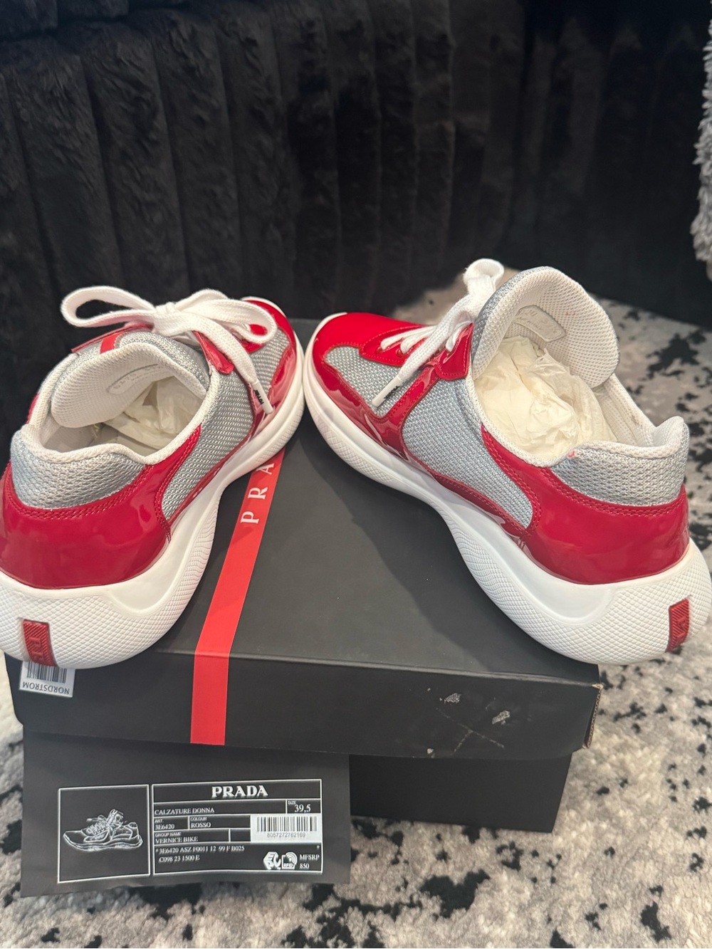 Prada Red and White Women’s Patent Sneakers - Picture 7 of 8